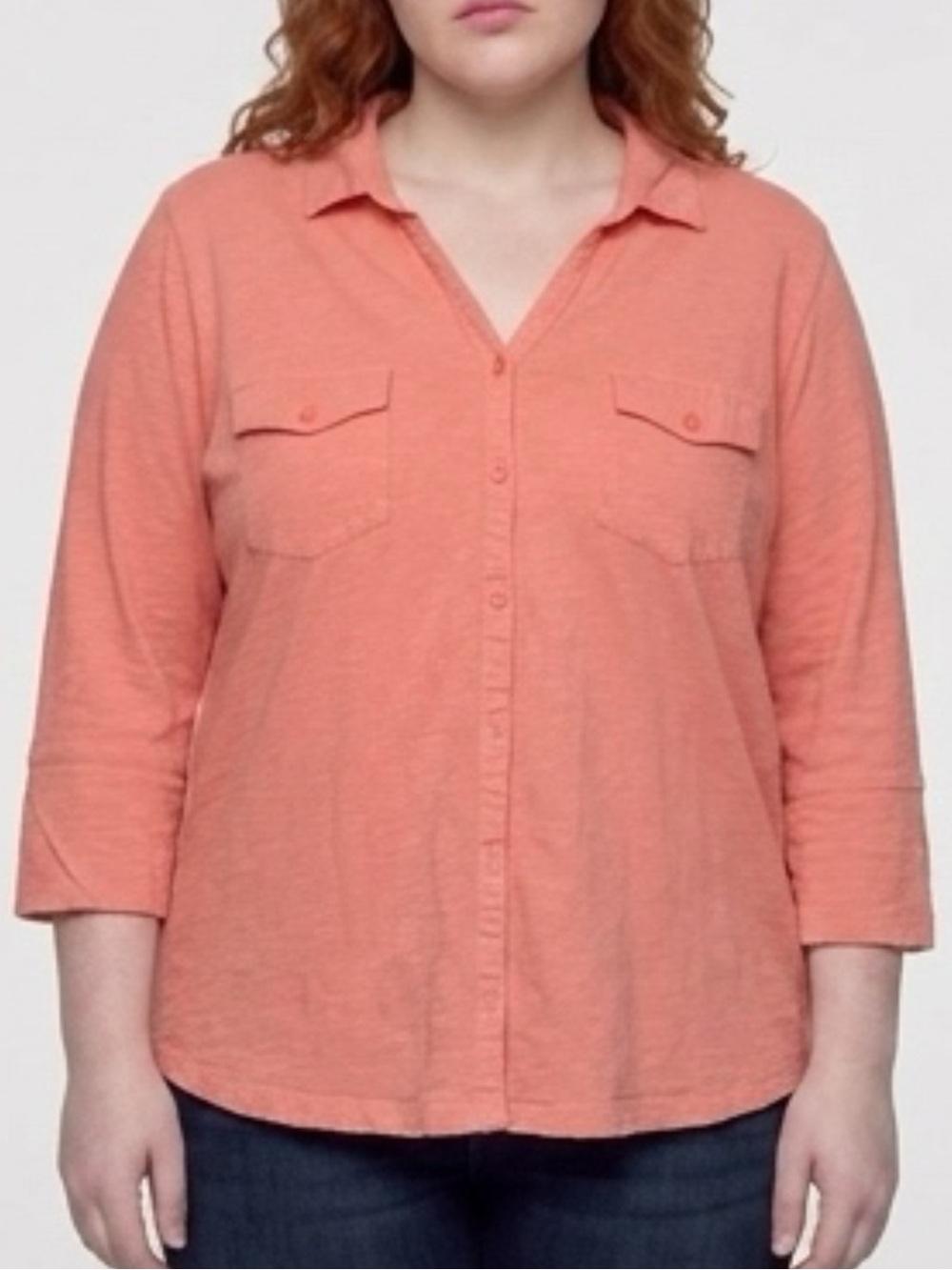 Gloria Vanderbilt - Coral Button-Front Cotton Shirt – Size‎ 3X